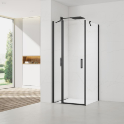 Swiss Aqua Technologies Fusion ensemble porte pivotante /paroi 80x80cm anticalcaire avec profilés noir mat (SATFUDP100S80-SET)