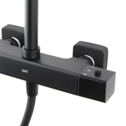 Set de douche avec mitigeur thermostatique + douche de tête + douchette 3 jets, noir mat (SATSSTZC)