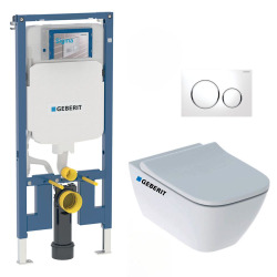 Pack WC Bâti-support Duofix + WC sans bride Smyle + Abattant softclose + Plaque blanche (SmyleGeb1)