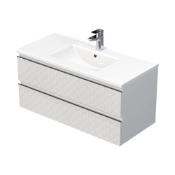 Cube Way 100x47,5x46 cm set meuble de salle de bain suspendu 2 tiroirs + lavabo céramique, blanc mat (CUBE3D1002ZBMOD)