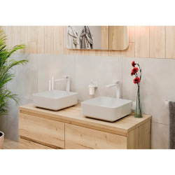 Mood distributeur de savon en acier inoxydable et verre mat, blanc mat (SATDMOOD99B)