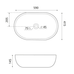 Vallone 59x41 cm vasque à poser, sans trop-plein, blanc (VA594114)