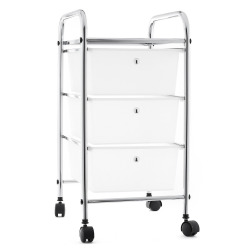 Chariot multifonction à roulettes avec trois tiroirs amovibles et facilement lavables, chrome (POJVOZ3ZASUV)