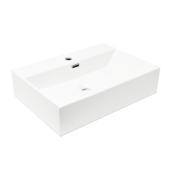 Swiss Aqua Technologies Cube Way 60x42 cm lavabo suspendu en céramique avec trou pour robinetterie au milieu, sans siphon ni mitigeur, blanc (SATCW6042)
