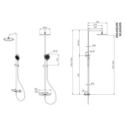 Ensemble bain/douche 3 jets avec mitigeur thermostatique de baignoire + douche de tête + douchette à main, chrome (SATSSTVK)