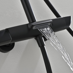 Ensemble bain/douche 3 jets avec mitigeur thermostatique de baignoire + douche de tête + douchette à main, noir mat (SATSSTVKC)