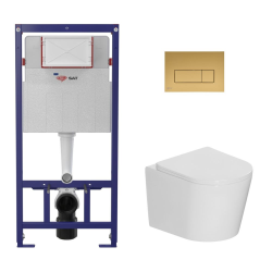 Swiss Aqua Technologies Pack WC bâti-support léger 112 cm ECO 2L Swiss Aqua Technologies + WC suspendu Ceramia + plaque or mat (STECE14WT06-FR)