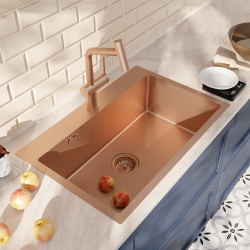 Ceramia Timeless 55x45x21 cm évier encastrable en inox 304 + mitigeur inox avec douchette extractible, cuivre brossé (TMLKST-5545BCP-M1)