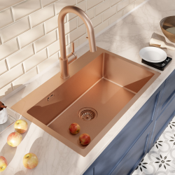 Ceramia Timeless 55x45x21 cm évier encastrable en inox 304 + mitigeur inox avec douchette extractible, cuivre brossé (TMLKST-5545BCP-M2)
