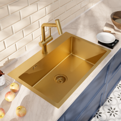 Ceramia Timeless 68x45x21 cm évier encastrable en inox 304 + mitigeur inox avec douchette extractible, or brossé (TMLKST-6845BG-M1)