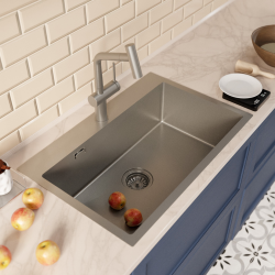 Ceramia Timeless 68x45x21 cm évier encastrable inox 304 + mitigeur inox avec douchette extractible, gun metal brossé (TMLKST-6845BGM-M1)