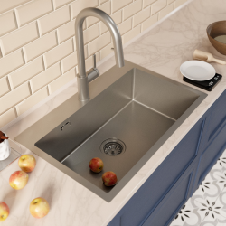 Ceramia Timeless 68x45x21 cm évier encastrable inox 304 + mitigeur inox avec douchette extractible, gun metal brossé (TMLKST-6845BGM-M2)