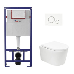 Pack WC bâti ECO 2L Swiss Aqua Technologies + cuvette suspendu Swiss Aqua Technologies + plaque blanche (STESTBRWT03-FR)