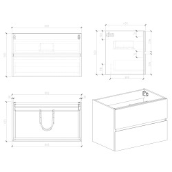 Verona 80x50x45,5 cm meuble de salle de bain mural, sans lavabo, bois clair (VERONA80SDBU)