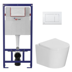 Pack WC bâti ECO 2L Swiss Aqua Technologies + WC suspendu sans bride Ceramia + plaque blanche (STECE14WT01-FR)