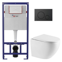 Pack WC bâti ECO 2L Swiss Aqua Technologies + WC suspendu sans bride Swiss Aqua Technologies + plaque noire (STEST67WR02-FR)