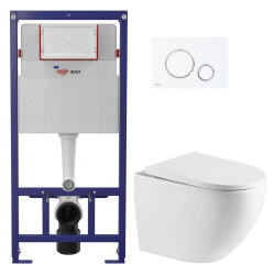Pack WC bâti Swiss Aqua Technologies + cuvette suspendu sans bride Swiss Aqua Technologies + plaque blanche (STEST67WR04-FR)