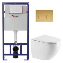 Pack WC bâti ECO 2L Swiss Aqua Technologies + cuvette suspendu sans bride Swiss Aqua Technologies + plaque or (STEST67WR06-FR)