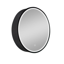 60x60x12,5 cm armoire de salle de bain ronde avec miroir intégré et éclairage, 2 étagères, noir (SATZGALED60CE)