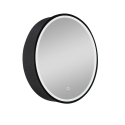 60x60x12,5 cm armoire de salle de bain ronde avec miroir intégré et éclairage, 2 étagères, noir (SATZGALED60CE)