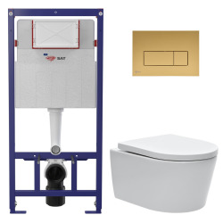 Pack WC bâti ECO 2L Swiss Aqua Technologies + WC suspendu sans bride Swiss Aqua Technologies + plaque or (STESTBRWR06-FR)