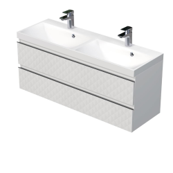 Swiss Aqua Technologies Cube Way 120x47,5x40 cm set meuble de salle de bain mural + double vasque à encastrer en marbre coulé, blanc (CUBE3D1202ZB)