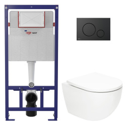 Pack WC bâti ECO 2L Swiss Aqua Technologies + cuvette suspendu Swiss Aqua Technologies + plaque noire (STESTFUWT02-FR)
