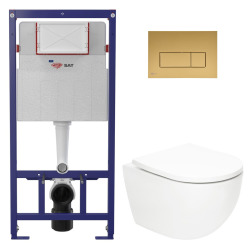 Pack WC bâti ECO 2L Swiss Aqua Technologies + WC suspendu sans bride Swiss Aqua Technologies + plaque or (STESTFUWT06-FR)