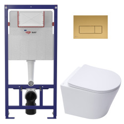 Pack WC bâti ECO 2L Swiss Aqua Technologies + cuvette suspendu sans bride Swiss Aqua Technologies + plaque or (STESTINWR06-FR)
