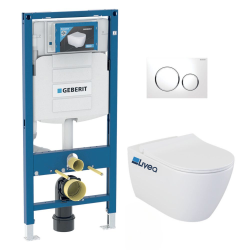 Pack WC bâti-support avec Cuvette Duravit Starck 3 sans bride + Abattant softclose + Plaque Blanc chromé (GebStarck3)