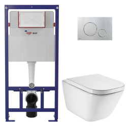 Pack WC bâti-support ECO 2L Swiss Aqua Technologies + WC suspendu Roca avec abattant SoftClose + plaque blanche (STEROGAWR03-FR)