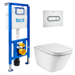 Pack WC bâti-support ECO 2 L Swiss Aqua Technologies + WC suspendu Roca avec abattant SoftClose + plaque (ROROGAWR01-FR)