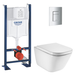 Pack WC bâti-support autoportant Rapid SL + WC suspendu Roca avec abattant SoftClose + plaque chrome (GRRROGAWR01-U)