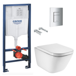Rapid SL Pack WC bâti-support  + WC suspendu Roca avec abattant SoftClose + plaque chrome (GRRROGAWR01-FR)
