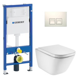 Duofix pack WC bâti-support UP100 + WC suspendu sans bride Roca avec abattant SoftClose + plaque blanche (GEBROGAWR02-FR)