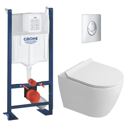 Rapid SL Pack WC bâti autoportant + WC suspendu sans bride Ceramia avec abattant SoftClose + plaque chrome (GRRCEPXWR01-FR)