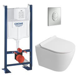 Rapid SL Pack WC bâti autoportant + WC suspendu sans bride Ceramia avec abattant SoftClose + plaque chrome (GRRCEPXWR01-FR)