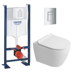 Rapid SL Pack WC bâti autoportant + WC suspendu sans bride Ceramia avec abattant SoftClose + plaque chrome (GRRCEPXWR01-FR)