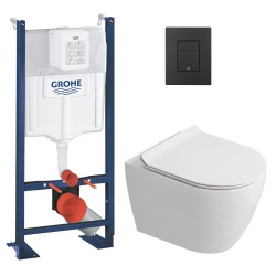 Rapid SL Pack WC bâti autoportant + WC suspendu sans bride Ceramia avec abattant SoftClose + plaque noir mat (GRRCEPXWR13-FR)