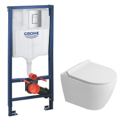 Rapid SL Pack WC bâti-support + WC suspendu sans bride Ceramia avec abattant SoftClose + plaque chrome (GRRCEPXWR14-FR)