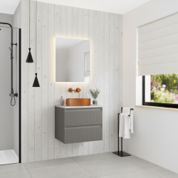 Nouveau meuble de salle de bain 80 cm, certifié FSC, gris foncé (CERAMIA-3DG60)