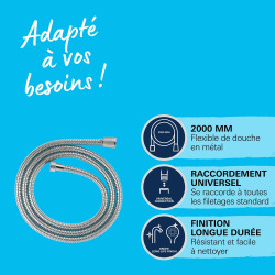 VitalioFlex Metal flexible de douche en métal 2000mm, chrome (G22107000)