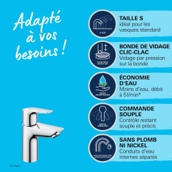 START EDGE Mitigeur monocommande lavabo, Taille S, Chrome (24199001)