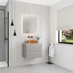 Nouveau meuble de salle de bain 60 cm, certifié FSC, gris perle (CCERAMIA-3LG60)
