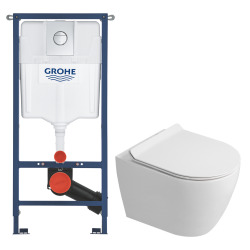 Solido pack WC kit bâti-support 4 en 1 + WC suspendu sans bride Ceramia avec abattant SoftClose + plaque chrome (GRRCEPXWT14-FR)