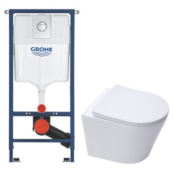 Solido pack WC bâti 4 en 1 + WC suspendu sans bride Swiss Aqua Technologies avec abattant SoftClose + plaque (GRRSTINWR01-FR)