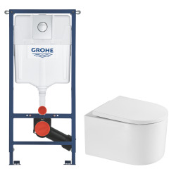 Solido pack WC kit bâti-support 4 en 1 + WC suspendu sans bride Ceramia avec abattant SoftClose + plaque (GRRCEPXWT14-FR)