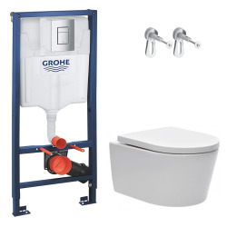 Rapid SL Pack WC bâti + WC suspendu sans bride avec abattant SoftClose Swiss Aqua Technologies + plaque (GRRSTBRWR01MAN-FR)