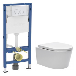Duofix Pack WC bâti 112 cm + WC sans bride + abattant SoftClose Swiss Aqua Technologies + plaque (GEBSTBRWR04MAN-FR)
