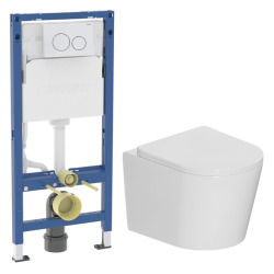 Duofix Pack WC bâti-support 112 cm + WC suspendu sans bride avec abattant SoftClose Ceramia + plaque blanche (GEBCE14WT04MAN-FR)